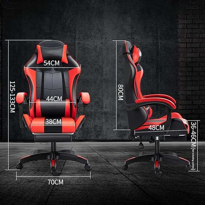 Gaming Chair with Footrest Gamer Chair with Lumbar Support and Headrest Height Adjustable Office Chair with 360°-Swivel Seat red