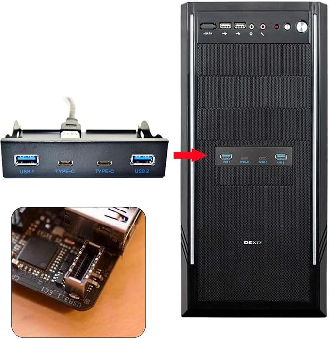 Cablecc USB 3.1 Front Panel Header to USB-C &amp USB 3.0 HUB 4 Ports Front Panel Motherboard Cable for 3.5 Floppy Bay