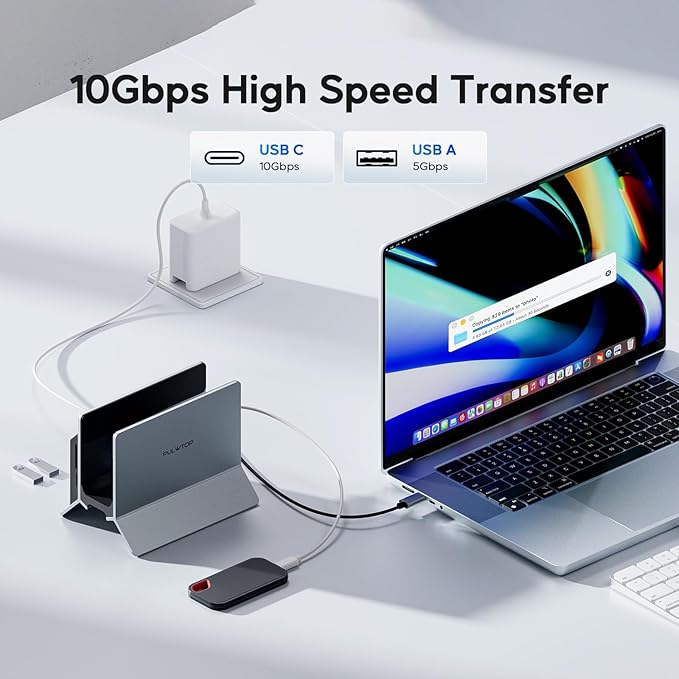 Vertical MacBook Docking Station PULWTOP Docking Station for Mac mini with M.2 NVMe case for MacBook Pro/Air 4K@60Hz HDMI 2USB C 10Gbps SD/TF 100W PD RJ45 2 USB A for Windows Laptops