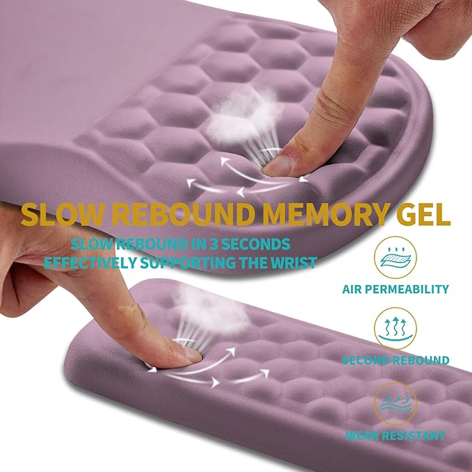 Hokafenle 2 in 1 Ergonomic Mouse Pad Wrist Support &amp Wrist Rest for Computer Keyboard Set with Relieve Carpal Tunnel Pain Massage Bulge and Full Memory Gel Design (2In1 Set Purple)