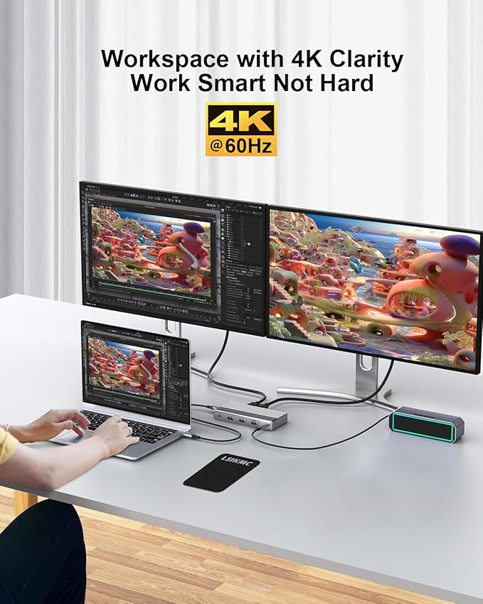 Dual Monitor Docking Station 4K@60Hz USB C Laptop Docking Station with HDMI 4K DP(4K@144Hz) 87W PD Ethernet 4USB/3.5Audiousbc hub for HP/Dell/Lenovo Laptops