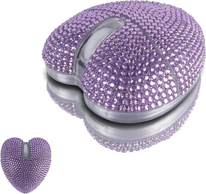 elec Space Stylish Heart-Shaped Wireless Bluetooth Mouse – Rechargeable Silent RGB Light and Perfect for Laptop &amp PC (Purple)