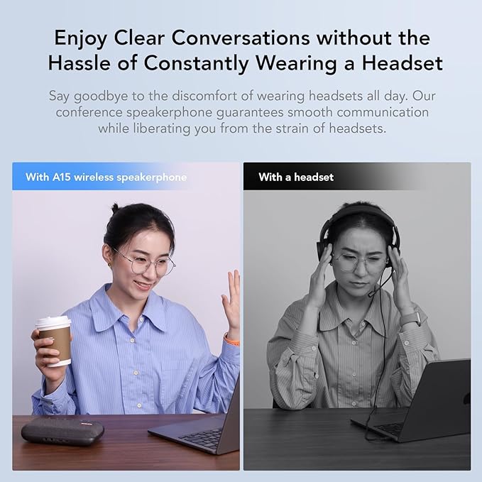 NUROUM A15 Conference Speaker and Microphone Portable Bluetooth Wireless Speakerphone 360° Noise Cancelling Voice Pickup Daisy Chian for Calls/Computer/PC/Laptop via Bluetooth/Dongle/USB-A/C Grey
