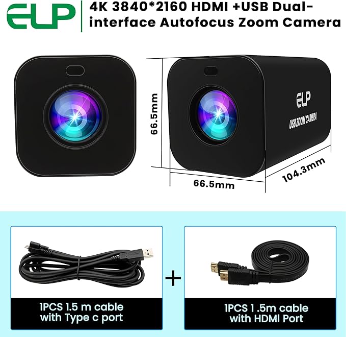 ELP 12X Zoom 4K 30fps USB Camera 1080P 60fps HDMI USB Webcam Autofocus Manual Focus PC Web Cam H.265 H.264 High Speed Web_Camera for Church Streaming Video Conference