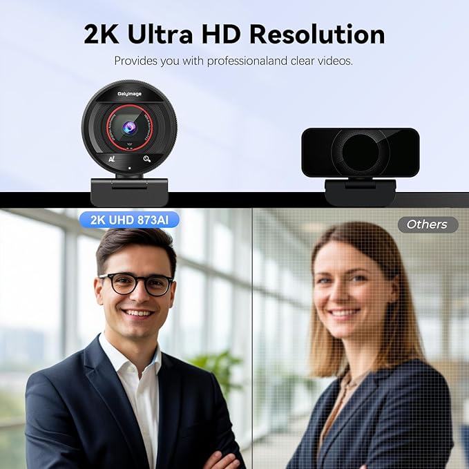 2K Webcam for pc with AIWeb Camera/8X Digital Zoom Computer Camera with USB 3.0/HDR/Dual Noise-Cancelling MicsZoom/Teams/Skype/Facetime/Meeting