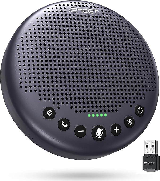 EMEET Conference Speaker and Microphone w/8 Mics 360° Voice Pickup Noise Reduction Bluetooth/USB/Dongle Speakerphone for 10 People w/Daisy Chain for 18 Compatible w/Leading Platforms 2025 Version