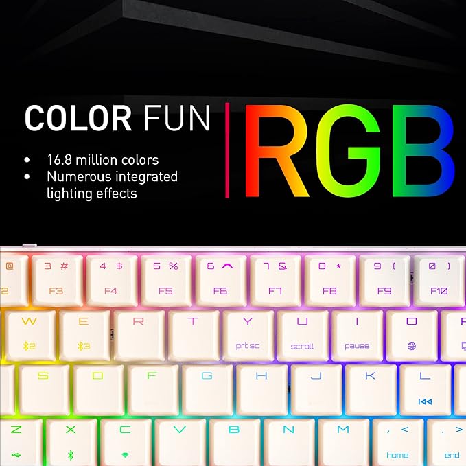 Cherry MX-LP 2.1 Compact Wireless Gaming Keyboard. RGB MX Silver Speed Switches. RGB Lighting Low-Profile MX Precision switches. 65% Size. 68 Keys. (Red White &amp Blue)
