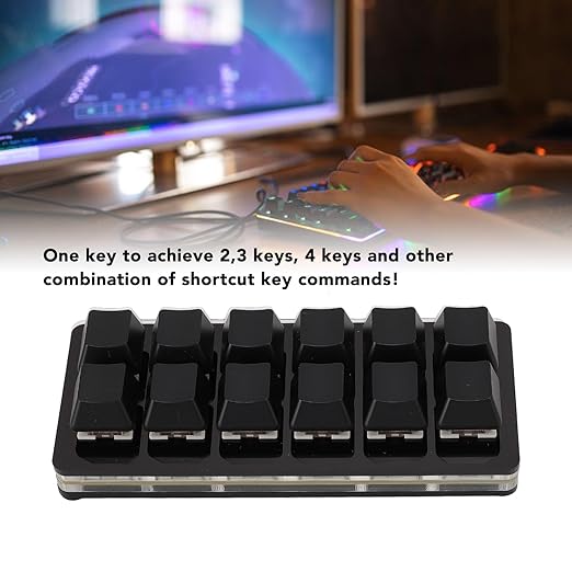 One Handed Macro Mechanical Keyboard 12 Keys Hot Swappable RGB Gaming Keypad Programmable Mini Red Switch Keyboard for OS X for for Pi (Black)