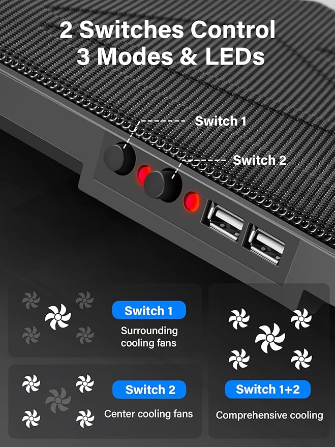 Kootek Laptop Cooling Pad Laptop Cooler with 5 Quiet Fans for 12-17 Computer PC Notebook Gaming Laptop Fan Height Adjustable Laptop Cooling Stand Laptop Accessories Red