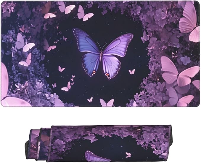 Purple Dreamy Hollow Butterfly Desk Cover MatExtended Large Mouse PadComputer Laptop Mat Desk Decor for Office Game Home 30x16 Inch