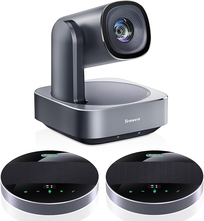 Tenveo Conference Room Video Camera System Bundle 11X Optical Zoom FHD 1080P 60FPS USB3.0/HDMI PTZ Camera and MagiCall-EX Daisy Chain Bluetooth Wireless Conference Speakerphone for Conference Church