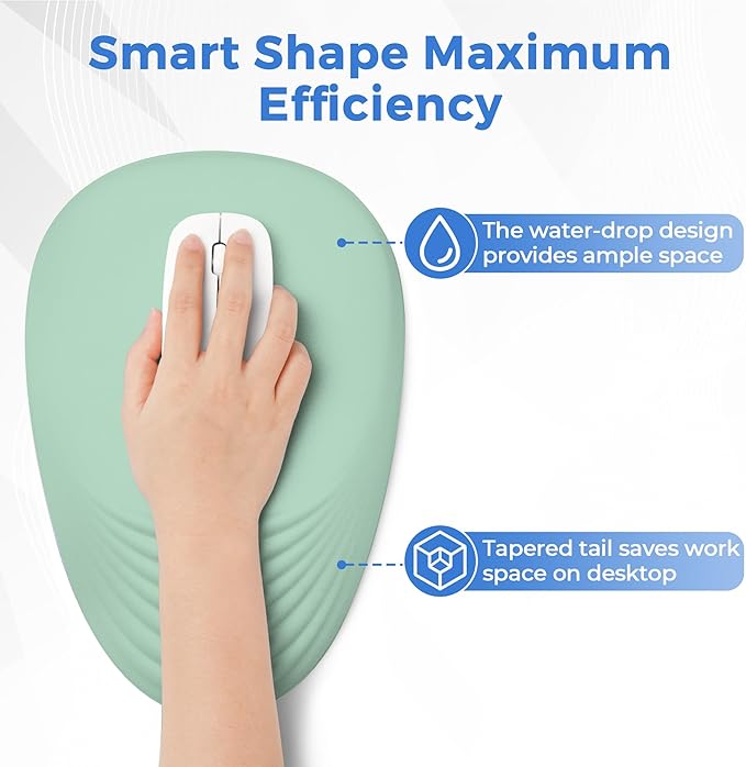 Ergonomic Mouse Pad with Wrist Support Memory Foam Wrist Rest for Pain Relief &amp Carpal Tunnel Non-Slip Base for Office Computer PC Laptop (12x8x1.2inch Light Green)