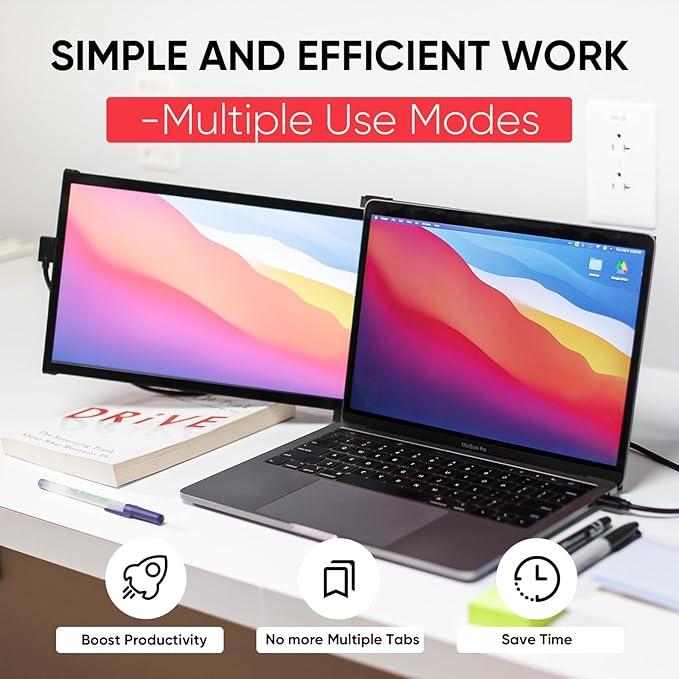Portable Monitor - Mobile Pixels Duex Plus DS 13.3 FHD 1080P Laptop Monitor Extender USBA/Type-C/HDMI Plug and Play Laptop Screen for 13-14.5 Laptops Windows/macOS/Android/Switch Compatible