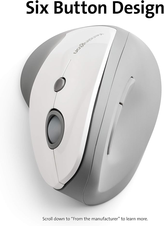 Kensington Pro Fit Ergo Vertical Wireless Mouse- Gray White