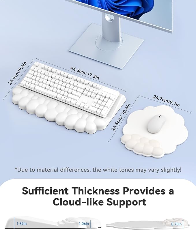 Cloud Wrist Rest for Keyboard and Mouse for Desktop PU Leather Cloud Computer Keyboard Stand with Mouse Pad Key Board Wrist Support Riser Angle Adjustable Arm Rest(White)