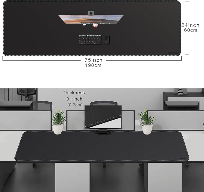 CENNBIE Leather Desk Mat Protector XXL 74.8 x 23.6 Extra Large Leather Office Desk Pad Mat for Full Desk Computer Desk Mat on top of desks - Oversized Large Mouse Pad (Black)