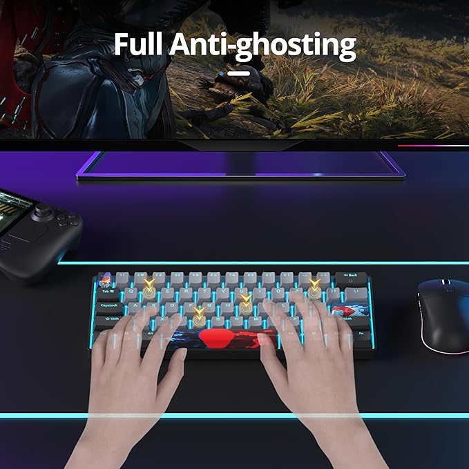 surmen 60% Wired Mechanical Gaming Keyboard 61 Keys Backlit Ultra-Compact Mini Office Keyboard with Red Switch for PC/Mac Gamer Typist (61 Dolch)