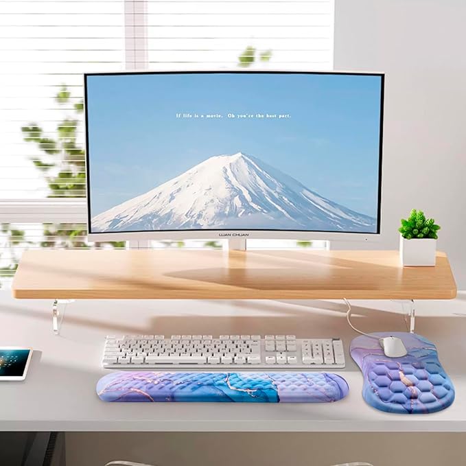 Mouse Pad Wrist Support Laokiiy 2 in1 Keyboard Wrist Rest+ Ergonomic Mouse Pad Non-Slip Wrist Rest for Computer Keyboard Made Easy Typing &amp Relieve Wrist Pain(Blue Pink Marble)