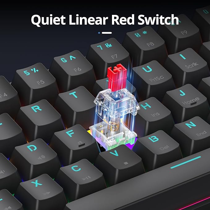 surmen 60% Mechanical Gaming Keyboard with Linear Red Switch Wired Mini Compact Keyboard 60 Percent Backlit for Laptop Desktop PC Gamers（61 Monster B-Rainbow）