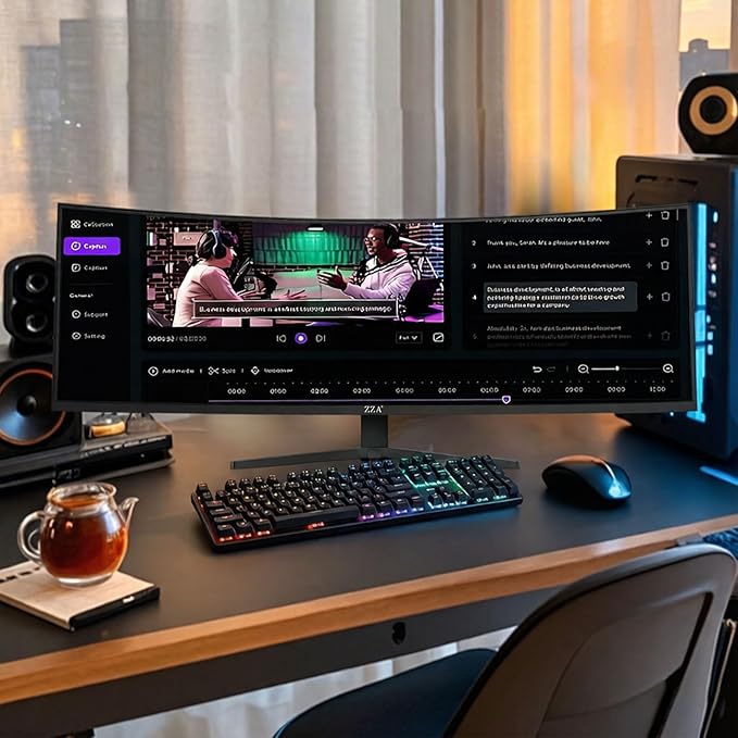 ZZA 49 Inch UltraWide Curved Gaming Monitor 5120×1440 DQHD 1500R 165Hz AMD FreeSync 120% sRGB Height Adjustable HDMI 2.1 &amp DP 1.4 VESA Mount – Black
