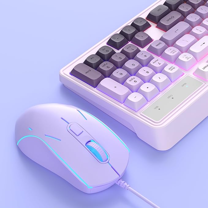 MageGee Gradient Purple Creamy Keyboard and Mouse ComboMageGee GK980 Wired RGB Backlit Keyboard and Gradient Purple Gaming Mouse ComboPC Keyboard and Adjustable Sensitivity Mouse for PC/loptop/MAC