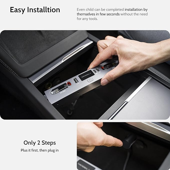125W Max Retractable USB Hub Tesla New Model Y Juniper (2026/2025) Accessories Super Fast Charger Up 65W for MacBook Pro/Air/iPhone 16/15/Samsung Series 5 in 1 Docking Station