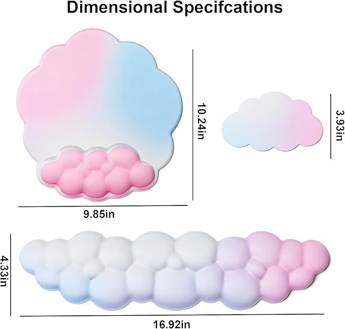OUEST Cloud Wrist Rest Keyboard and Mouse Pad with Cute Ergonomic Memory Foam Non-Slip PU Base for Computer Mac Laptop Office Gaming-Orange/Blue/Pink
