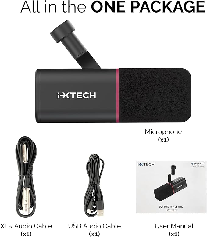 IXTECH Cardioid Dynamic Microphone with Mic Cover Vocal USB XLR Microphone for Podcasting Streaming Recording Gaming and Voice-Over (Black)