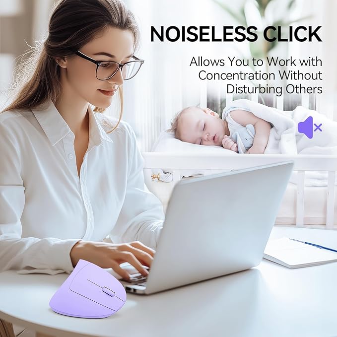 TECKNET Ergonomic Mouse Wireless Bluetooth Vertical Mouse 4800 DPI Optical Tracking 6 Adjustable DPI Quiet Clicks 2.4GHz with USB A Receiver 12 Months Battery 6 Buttons Wide Compatibility