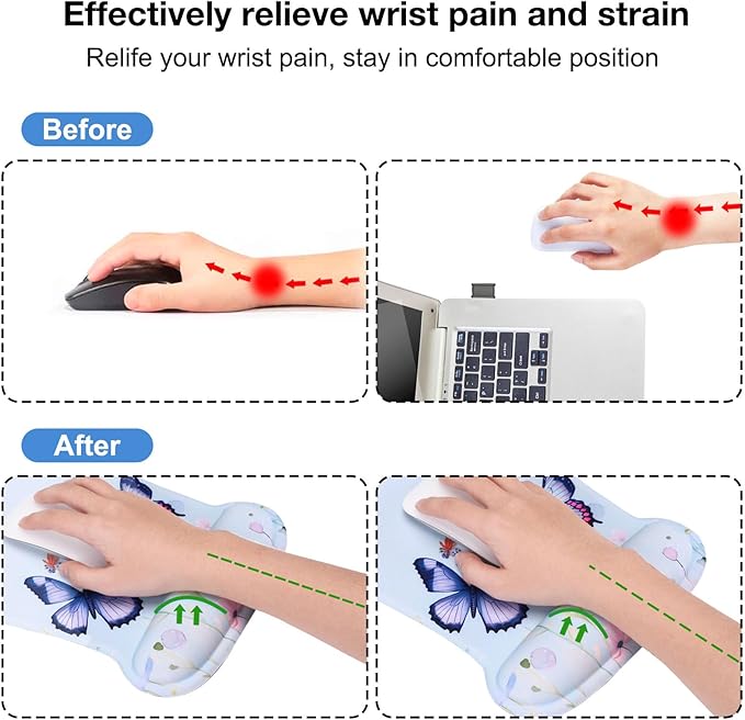 MEGREZ 4-in-1 Ergonomic Memory Foam Wrist Rest Set Desk Pad Mouse Pad with Wrist Rest Keyboard Pad Suitable for Office Workers Programmers &amp Gamers–Relieve Typing &amp Gaming Fatigue