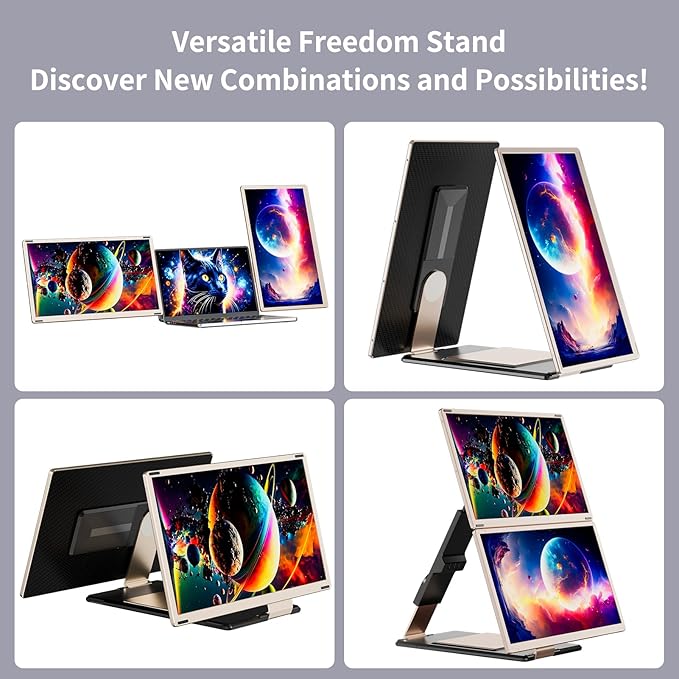 S6 Laptop Screen Extender Monitor Portable 15.6'' Dual Screen Monitors for Laptop Plug and Play FHD 1080P IPS Multi Triple Monitor for 13''-17'' Laptops Compatible with Mac/Wins/Android/Dex