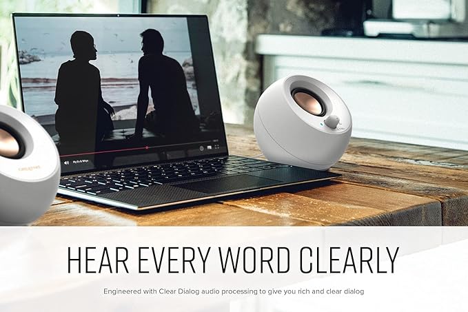 Creative Pebble V3 Minimalistic 2.0 USB-C Desktop Speakers with USB Audio Clear Dialog Enhancement Bluetooth 5.0 8W RMS with 16W Peak Power USB-A Converter Included (White)