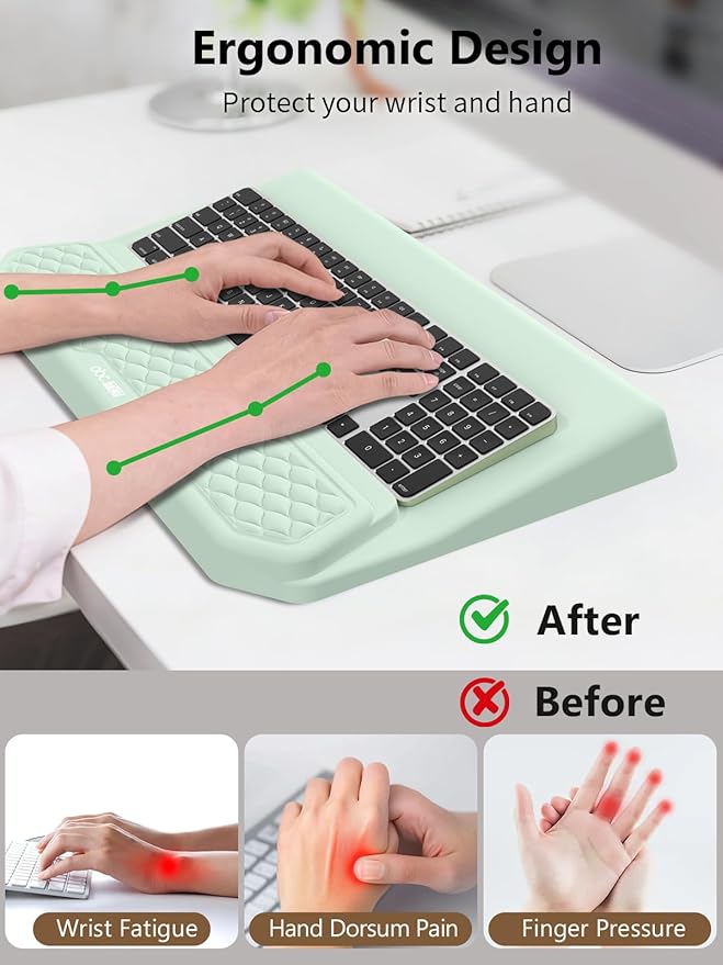 2-in-1 Ergonomic Keyboard Stand with Wrist Rest Comfy Keyboard Riser Holder with Massage Design Light Green