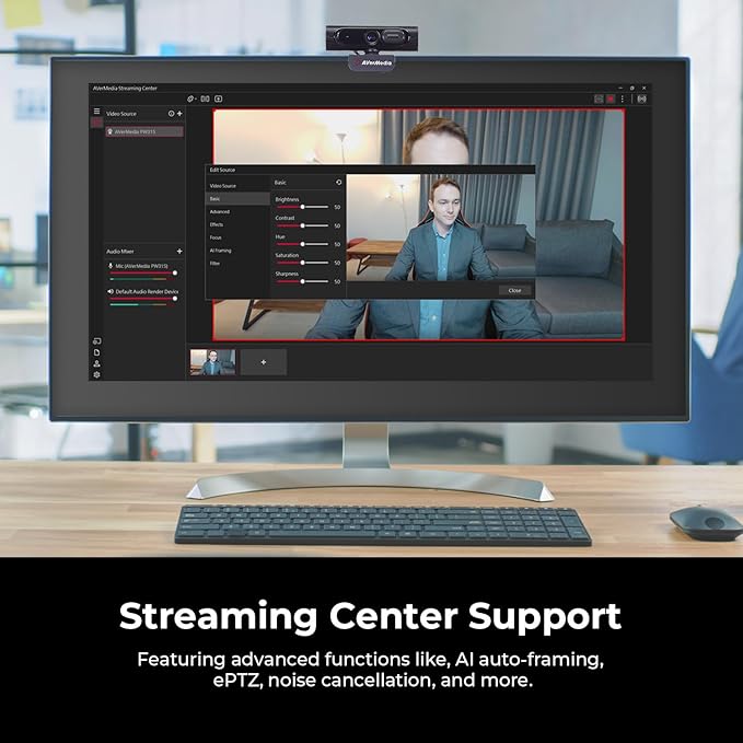 AVerMedia PW315 TAA/NDAA Compliant 1080p 60fps Webcam – Wide-Angle USB Camera with Dual Mics &amp AI Auto Framing Fixed Focus HD Webcam for PC/Mac Zoom Teams Google Meet Streaming Content Creat