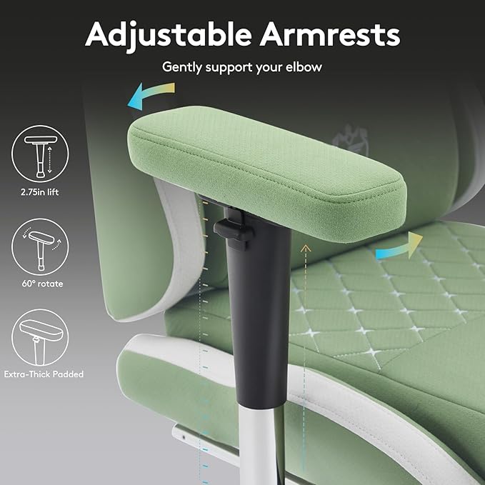 Gaming Chair Breathable FabricComputer Office Chair with FootrestMassage Lumbar Support and Gel PadErgonomic Reclining Gamer Chair with Adjustable Armrests and Spring Cushion Green
