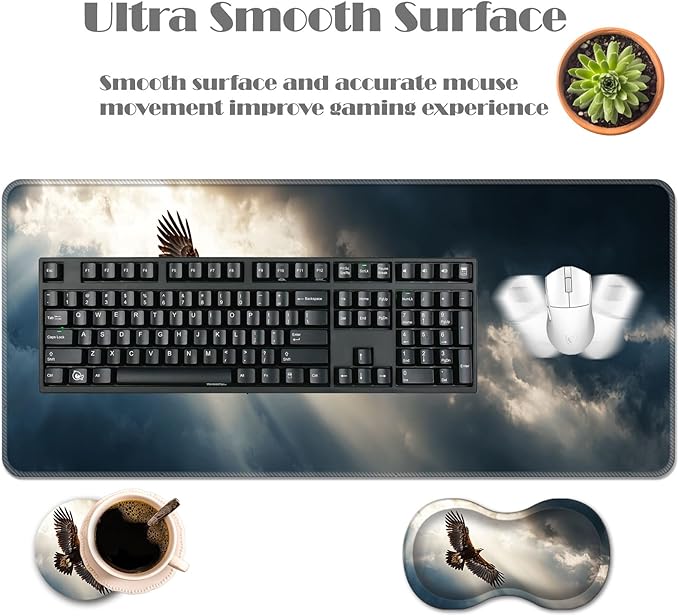 Ergonomic Keyboard Wrist Rest &amp Mouse Pad Wrist Rest SetXL Gaming Desk Mat 31.5x 11.8Non-Slip BaseMemory FoamEasy Typing Pain Relief for Office &amp HomeEagle Flying