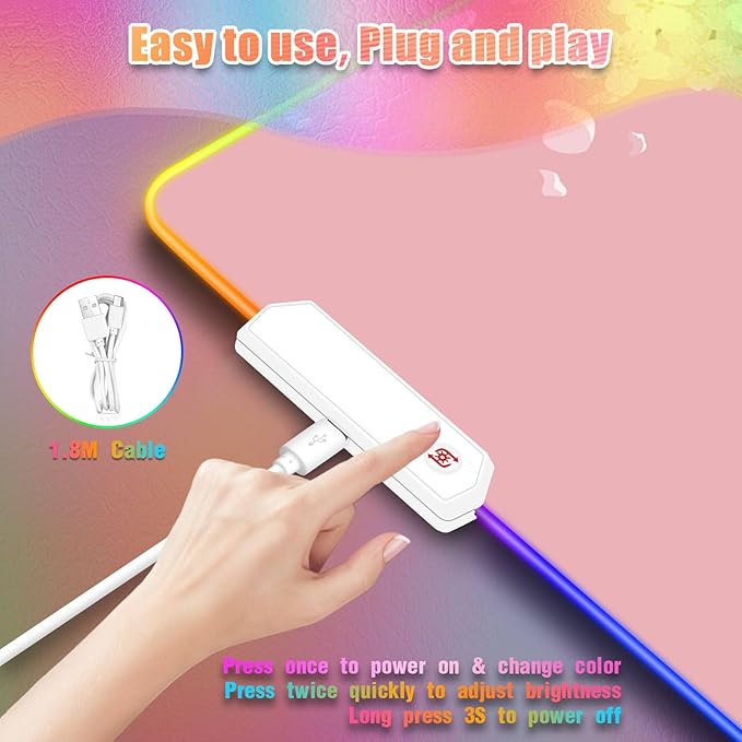 Japanese Sakura RGB Mouse Pad for Gaming I Large Mousepad with 14 Led Modes I Keyboard Pad Gaming Desk Mat I Non-Slip Rubber Base Mouse Mat I 900x400x4mm Waterproof Mousepad I Pink Cherry Blossom