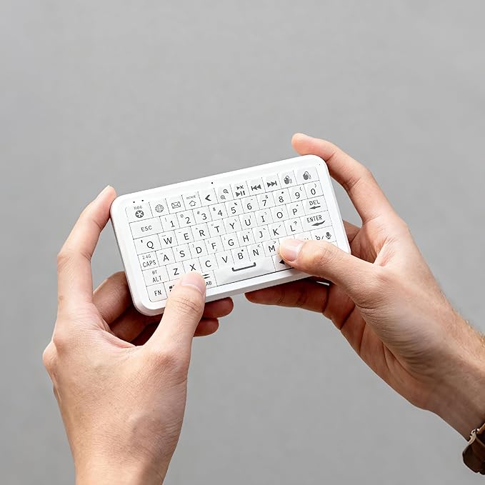 Mini Keyboard with Bluetooth 5.0/2.4G Dual Mode Gyroscopic Motion Mouse 64 Keys RGB Backlight Options Rechargeable Battery Type-C Win/iOS/Android/(White)