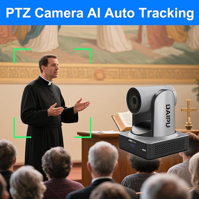 PTZ Camera 4K 20X Optical Zoom NDI 60fps HDMI USB3.0 SDI LAN POE AI Auto Tracking PTZ Camera New Gen for Church Worship Live Streaming Business Conference Events Education with YouTube Zoom