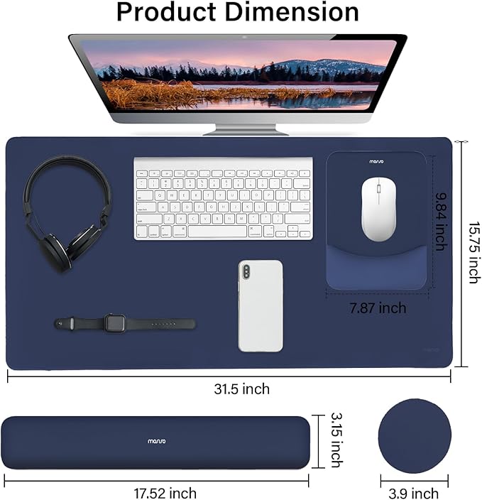 MOSISO Keyboard Mouse Pad Set Large Gaming Mouse Pad&ampRectangular Keyboard Wrist Rest&ampMousepad with Wrist Rest&ampCoaster Ergonomic Non-Slip&ampEasy Typing Pad with Curved Silicone Lining