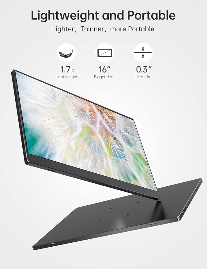 2.5k Portable Monitor 16inch 2560X1600 USB C Laptop Monitor HDMI Computer Display HDR IPS Gaming Screen w/Smart Cover &amp Dual Speakers for PC Mac Phone Xbox PS5 Switch Laptop