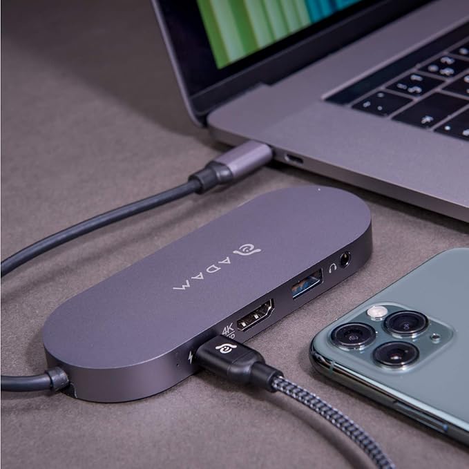 ADAM elements USB-C Hub with 480GB SSD External Storage 4-in-1 Multiport Adapter with 4K HDMI 60W PD &amp 3.5mm Audio for MacBook Pro/Air M4-M1 iPad Pro &amp iPhone 17-15