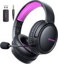 BINNUNE Wireless Gaming Headset — 2.4GHz Low-Latency USB Dongle + Bluetooth 50mm Drivers 7.1 Surround Noise-Cancelling Mic 40H Battery — Over Ear Wireless Headphones for PS5 PC Laptop Purple