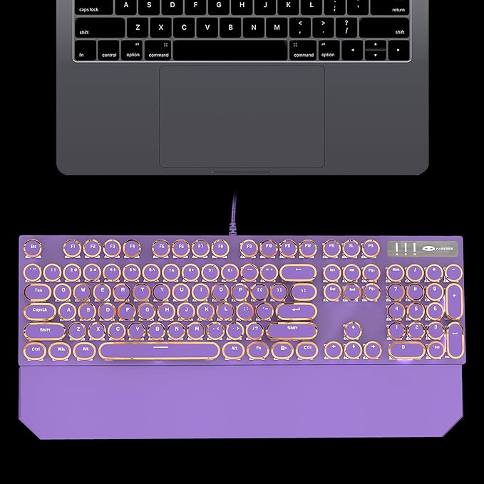 Camiysn Typewriter Style Mechanical Gaming Keyboard Purple Retro Punk Gaming Keyboard with White Backlit 104 Keys Blue Switch Wired Cute Keyboards Round Keycaps for Windows/Mac/PC