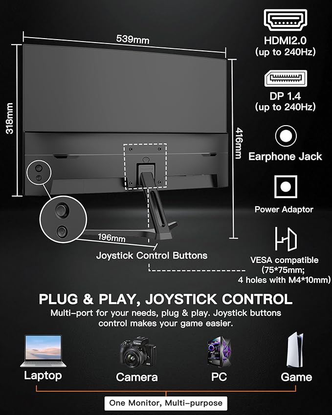 SANSUI 24 Inch Curved 240Hz Gaming Monitor FHD 1080P 1500R Curve Computer Monitor 124%sRGB 3000:1 Contrast Ratio HDR FreeSync MPRT 1Ms Low Blue Light HDMI DP ports.(ES-G24C1 PRO DP Cable Incl)