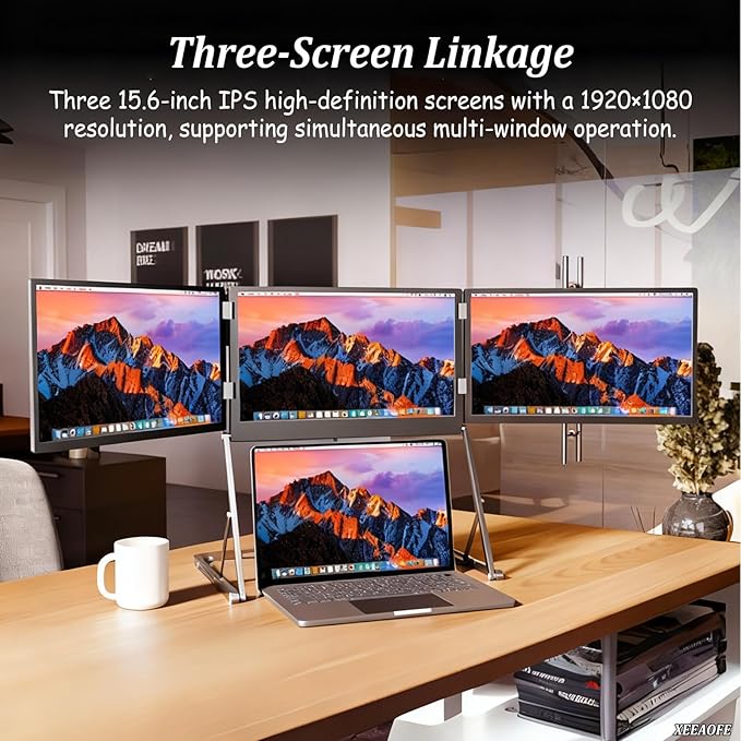 Triple Laptop Screen Extender Monitor 15.6 Quad Portable Screen FHD 1080P for Compatible with Windows/Mac