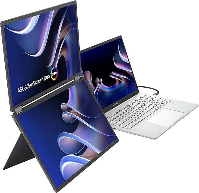 ASUS ZenScreen Duo OLED 360° Foldable Portable Monitor (MQ149CD) - Dual 14-inch 16:10 1920x1200 DisplayHDR400 True Black 100% DCI-P3 Delta&lt2 Dual USB-C Mini-HDMI Kickstand 3 yr Warranty