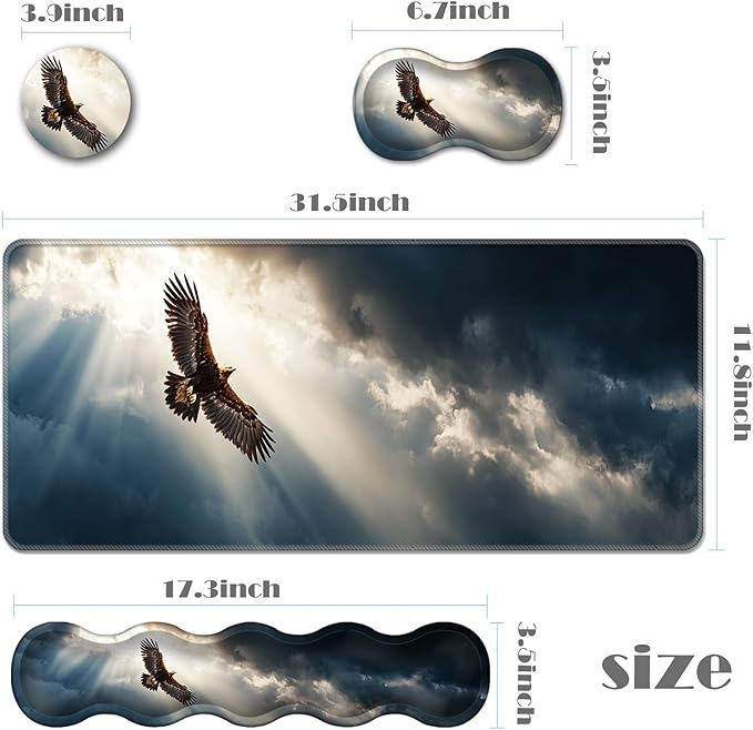Ergonomic Keyboard Wrist Rest &amp Mouse Pad Wrist Rest SetXL Gaming Desk Mat 31.5x 11.8Non-Slip BaseMemory FoamEasy Typing Pain Relief for Office &amp HomeEagle Flying
