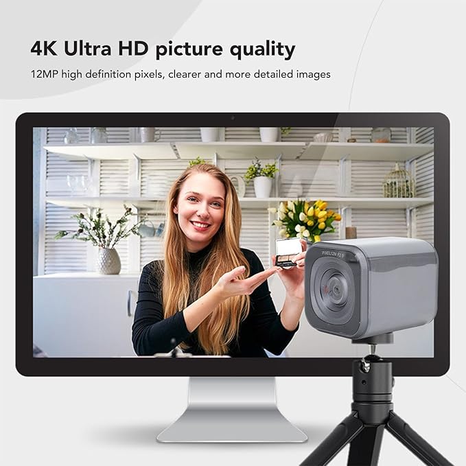 Yunir 4K 12MP Webcam USB Auto Light Correction Computer Camera with 1/4 Inch Threaded Hole for Online Teaching and Video Conferencing