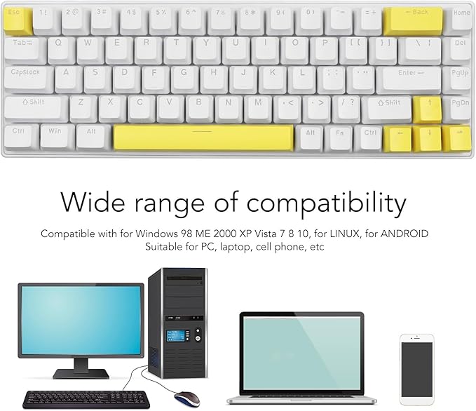 Vikye Mechanical Gaming Keyboard RGB Backlight Compact 68 Keys Mini Wired Office Keyboard with Blue Switch Suitable for Windows for Android PC Laptop (White